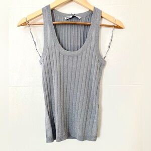 Zara Silver Metallic Shiny Ribbed Tank Top